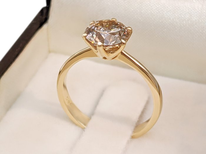 Ring - 14 karat Gulguld -  1.77ct. tw. Brun Diamant (Naturfarvet) - GWLab