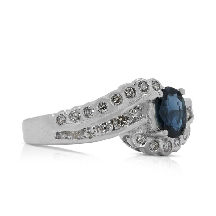 Ring - 18 kraat Hvidguld -  092ct tw Safir - Diamant