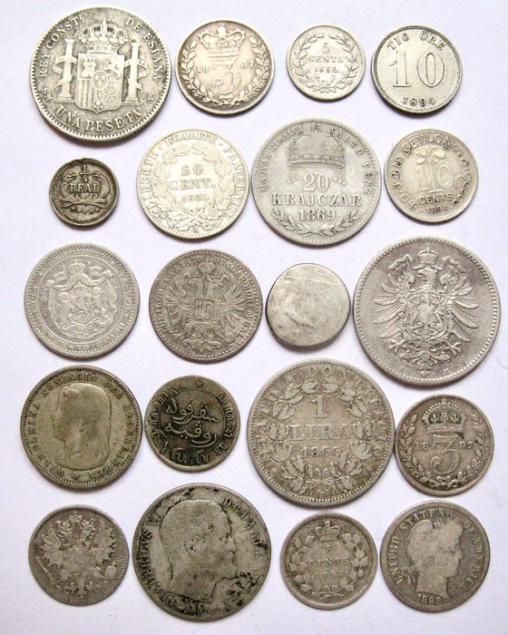 Verden. Collection of 20 "old" coins 1847-1899 All silver  (Ingen mindstepris)