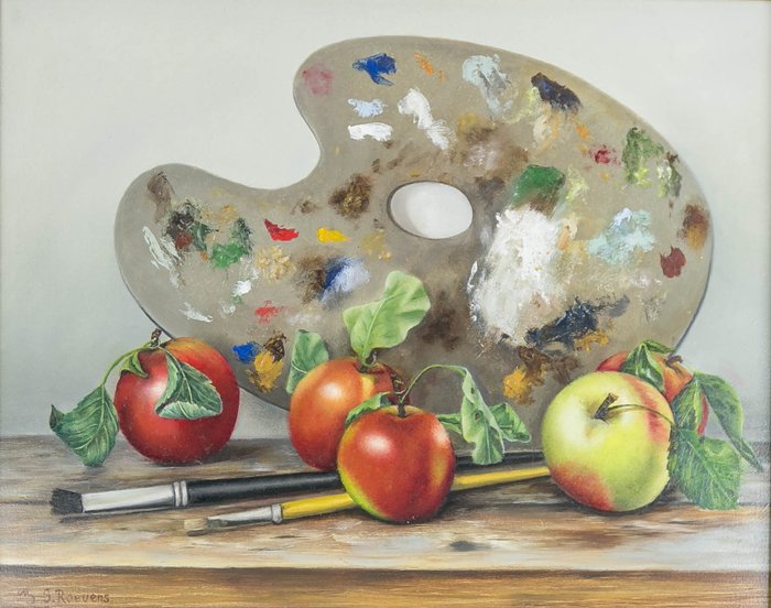 Ferdinand Roevens (1929-2018) - Still life with painter's palette and apples