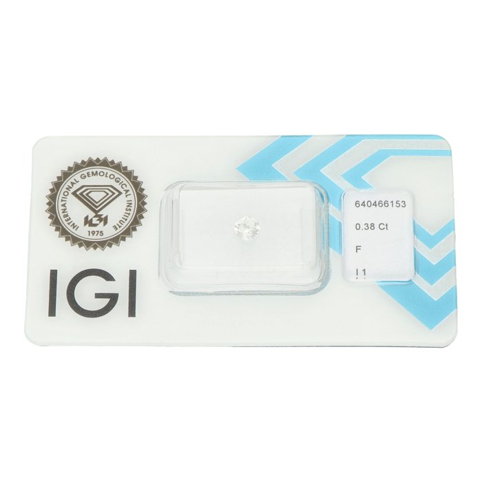 Ingen mindstepris - 1 pcs Diamant  (Natur)  - 0.38 ct - Rund - F - I1 - International Gemological Institute (IGI)