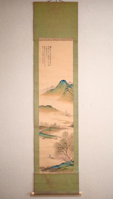 Willow Scenery - Mountain and River Boat Landscape - Hanging Scroll - “Kubota Kougei 久保田香芸（1890-1969）” - Japan  (Ingen mindstepris)