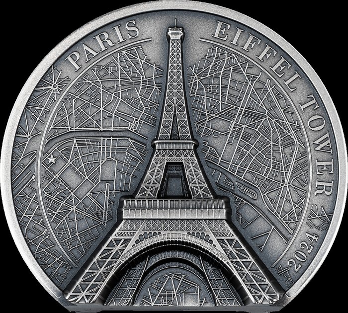 Cook-øerne. 10 Dollars 2024 Eiffel Tower - Historical Monuments, 2 Oz (999)