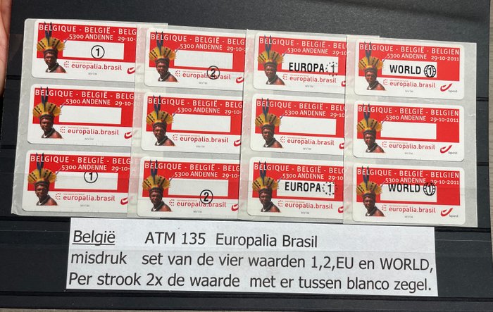 Belgien 2011/2012 - I par og strimler af 3 med manglende print - COB# ATM 134+135+136