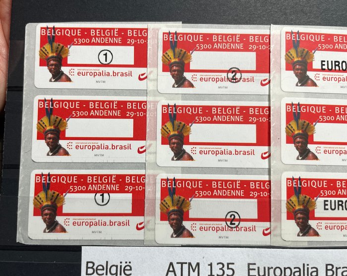 Belgien 2011/2012 - I par og strimler af 3 med manglende print - COB# ATM 134+135+136