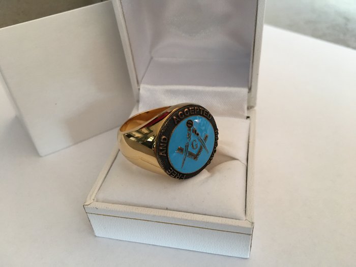 Masonic Blue Lodge Free  Accepted Mason Honor 24kt forgyldt - Ring