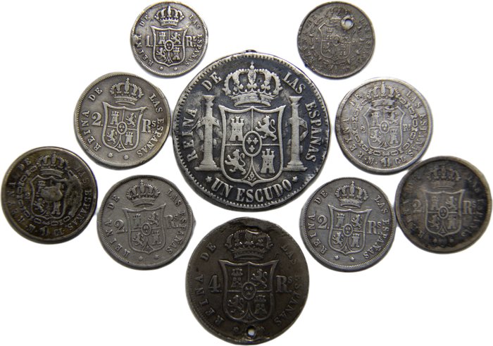 Spanien. Isabel II (1833-1868). Lote 10 Monedas de Plata Diferentes cecas, valores y años  (Ingen mindstepris)