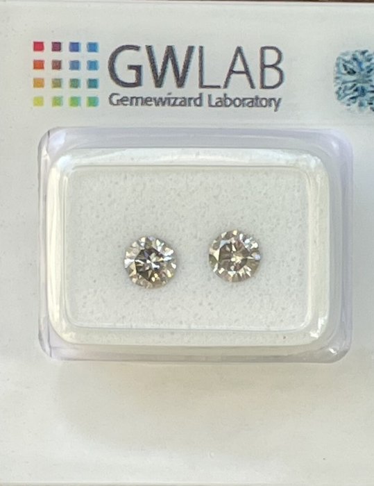 Ingen mindstepris - 2 pcs Diamant  (Natur)  - 064 ct - Rund - SI1 VS2 - Gemewizard Gemological Laboratory (GWLab) - Grå