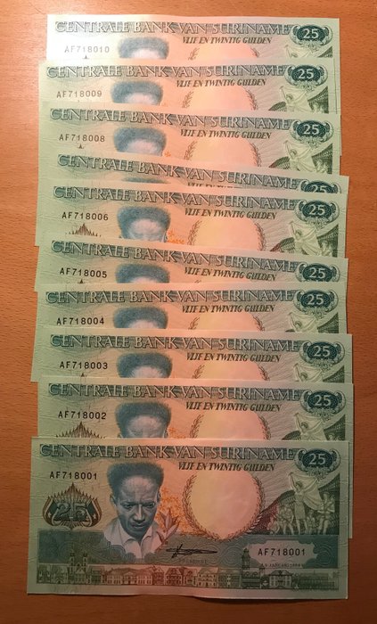 Surinam. - 10 x 25, 100, 250, 500 Gulden 1986-88 (40 banknotes) - Pick 1132b, 133a, 134, 135b  (Ingen mindstepris)