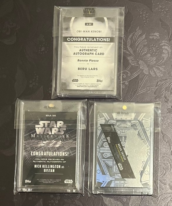 Topps - 3 Card - Star Wars Signature Series, High Tek, Masterwork - 3x autograph cards - Beru Lars, Bistan, Hassk