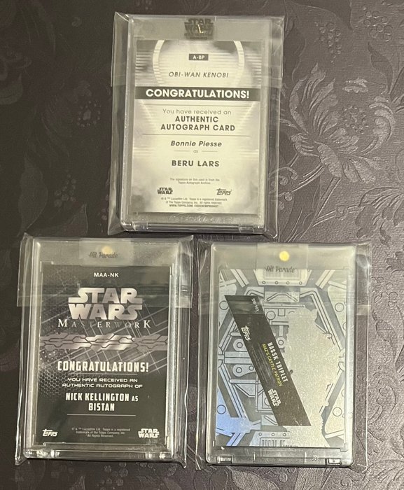 Topps - 3 Card - Star Wars Signature Series, High Tek, Masterwork - 3x autograph cards - Beru Lars, Bistan, Hassk