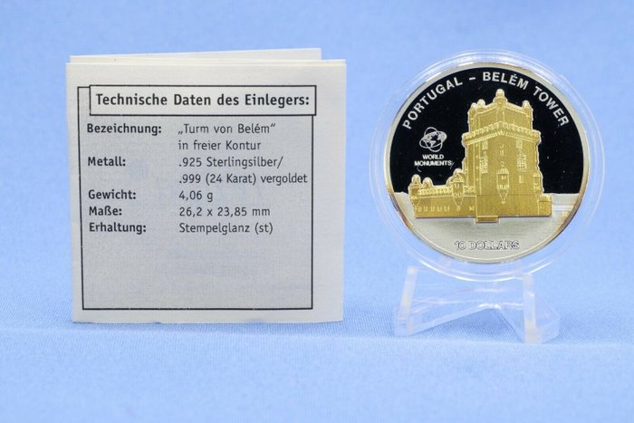 Cook-øerne. 10 Dollars 2010 Skulpturmünze - Belem Tower, 1 Oz (.999)  (Ingen mindstepris)