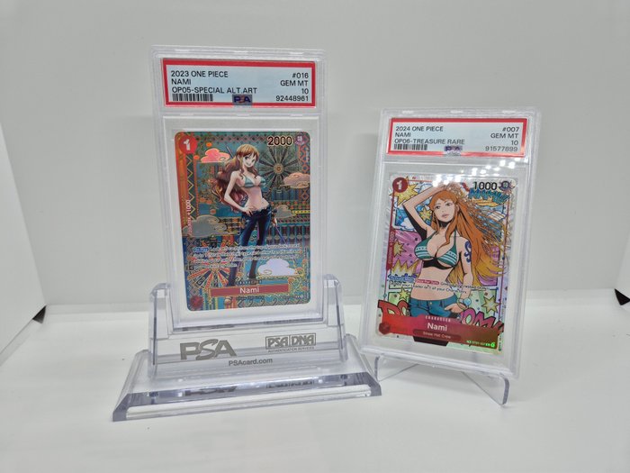 One Piece Bandai - 2 Graded card - Nami 016 Special Alt art Nami 007 - 2023 OP05 and 2024 OP06 - PSA 10