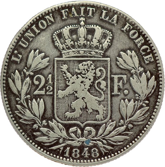 Belgien. Leopold I (1831-1865). 2½ Francs 1848 - small head type - low mintage - SCARCE