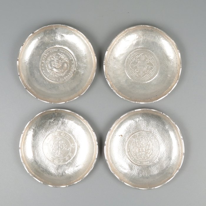 Kina Set of 4 Silver Coin cups with Chinese silver Dollars