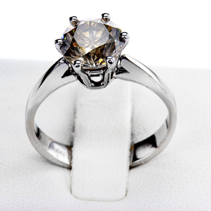 Ingen mindstepris - Forlovelsesring - 14 karat Hvidguld -  206ct tw Diamant (Naturfarvet)