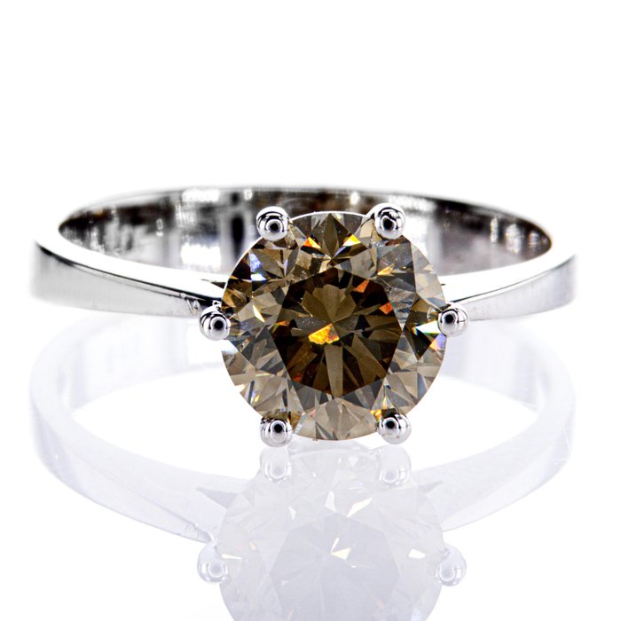 Ingen mindstepris - Forlovelsesring - 14 karat Hvidguld -  206ct tw Diamant (Naturfarvet)