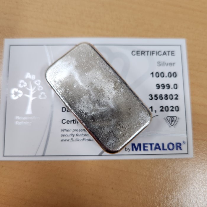 600 grs (6 x 100 grs) - Sølv 999 - Metalor - Med certifikat