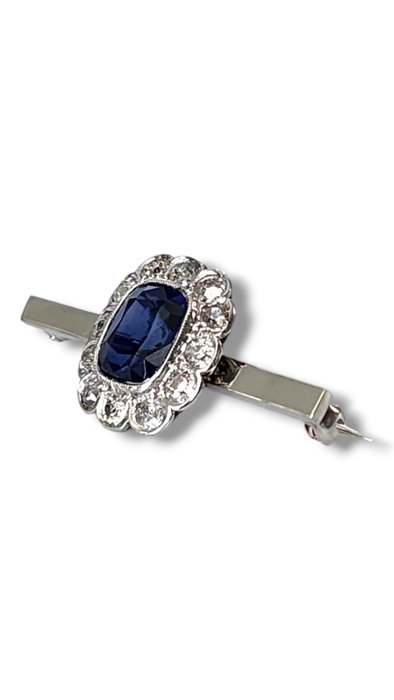 Broche - 18 kraat Gulguld, Fransk art deco safir- og diamantbroche -  2.40ct. tw. Diamant (Natur)