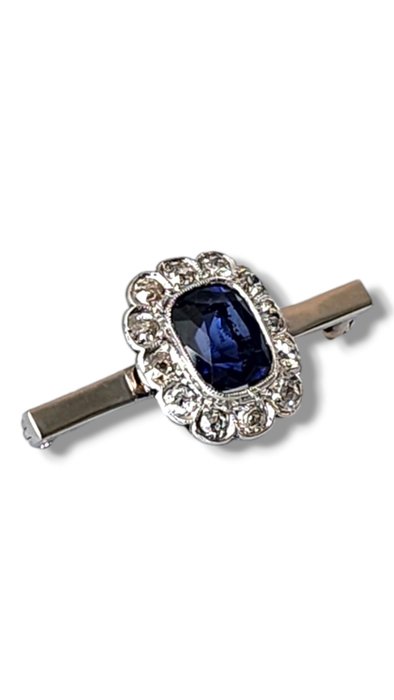 Broche - 18 kraat Gulguld, Fransk art deco safir- og diamantbroche -  2.40ct. tw. Diamant (Natur)