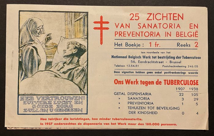 Belgien 1945/1950 - Hæfte med vignetter "Sanatorier + Preventorier" - "Sanatorier og Preventoria" - Série /Reeks 2  - VIOLET / VIOLET - Prachtige staat van bewaring