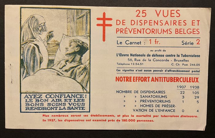 Belgien 1945/1950 - Hæfte med vignetter "Sanatorier + Preventorier" - "Sanatorier og Preventoria" - Série /Reeks 2  - VIOLET / VIOLET - Prachtige staat van bewaring