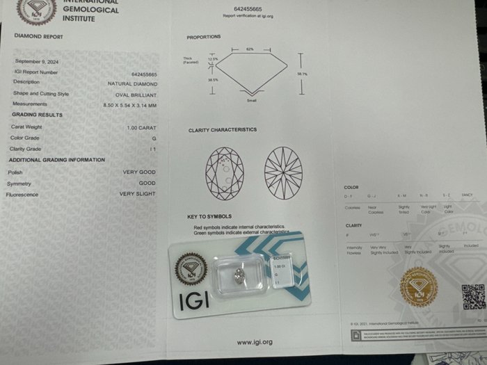 Ingen mindstepris - 1 pcs Diamant  (Natur)  - 100 ct - Oval - G - I1 - International Gemological Institute (IGI)