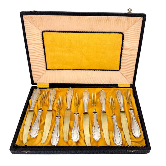 Austro-Hungarian - Silver gilt fruit dessert cutlery set for 6 persons - Bestik sæt (12) - .800 sølv