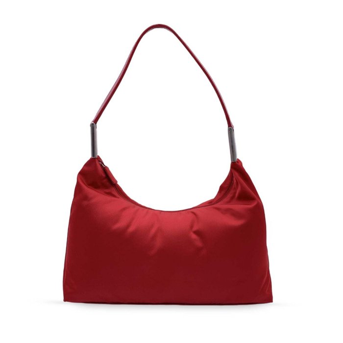 Prada - Red Tessuto Nylon Hobo Bag with Leather Strap - Hobo-taske