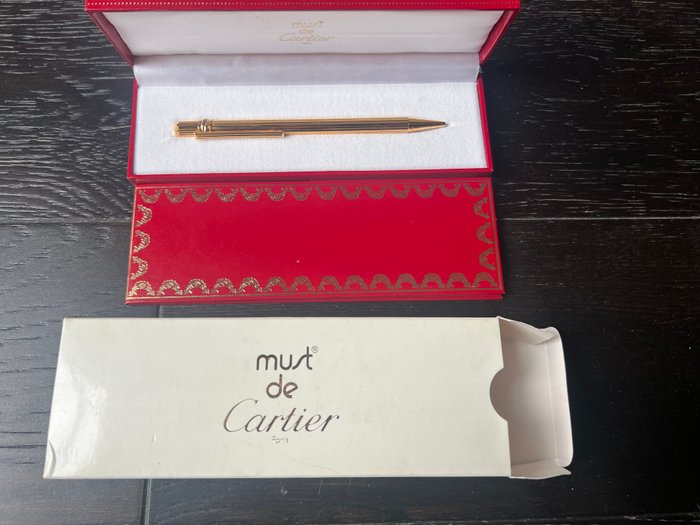 Cartier - Cartier ballpoint gold plated pen with striated body - Kuglepen