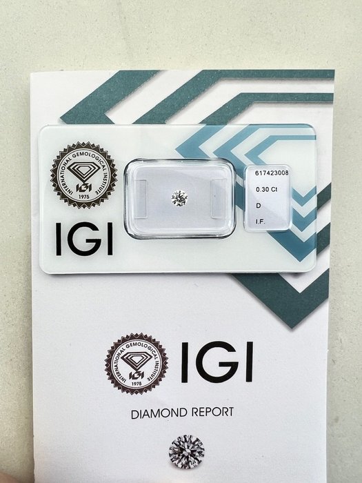 1 pcs Diamant  (Natur)  - 0.30 ct - Rund - D (farveløs) - IF - International Gemological Institute (IGI)