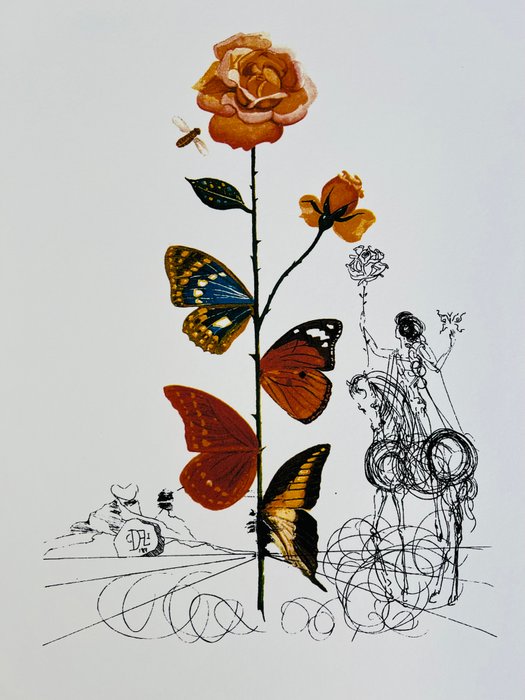 Salvador Dali (1904-1989) - La Rose Papillon 1967 - Coloured Lithograph