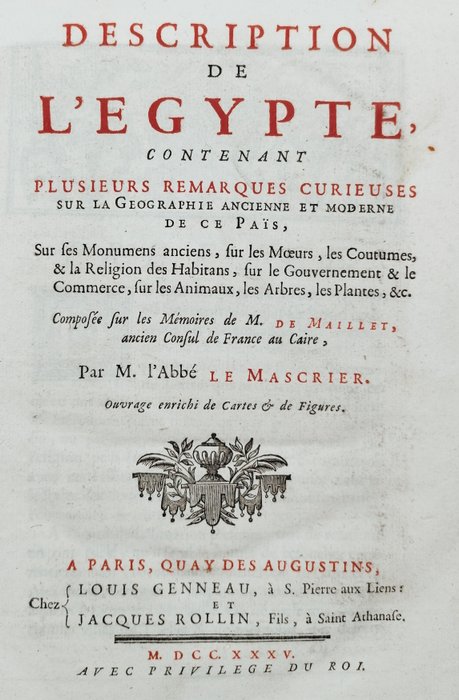 Jean-Baptiste Le Mascrier / Benoît de Maillet - Description de l'Egypte or Description of Egypt - 1735