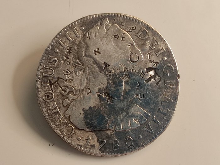 Spanien. Carlos III (1759-1788). 8 Reales 1780 Mexico FF Resellos Orientales