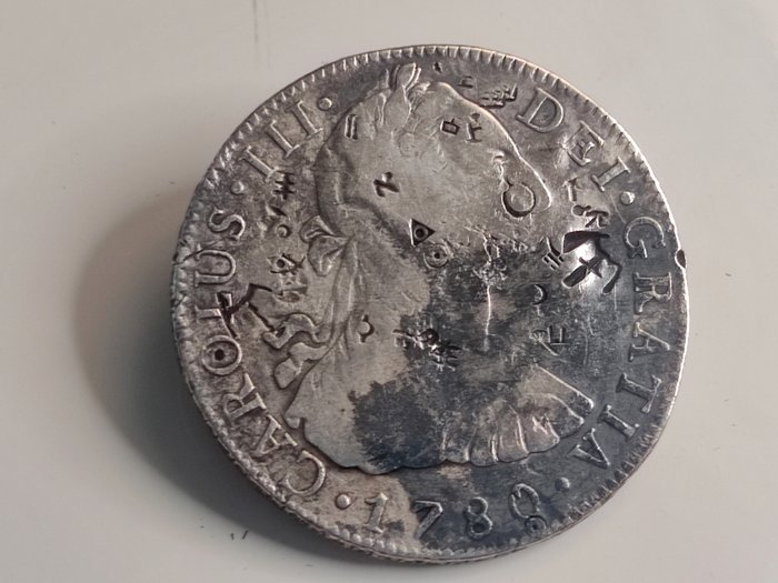 Spanien. Carlos III (1759-1788). 8 Reales 1780 Mexico FF Resellos Orientales