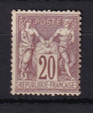 Frankrig 1876 - kyst €850, type I salvie 20c lilla brun - Yvert n°67