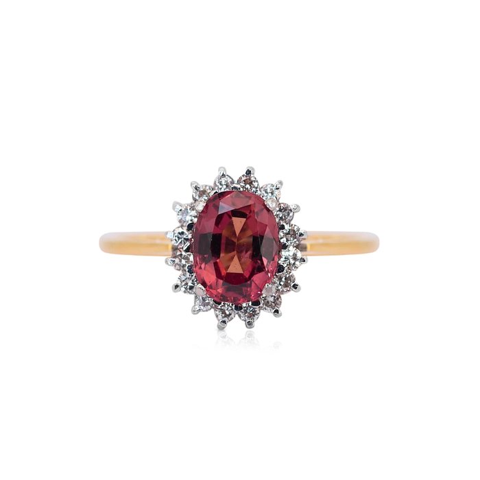 Ring - 18 kraat Gulguld -  1.84ct. tw. Safir-padparadscha - Diamant - Sjælden Padparadscha Saphire