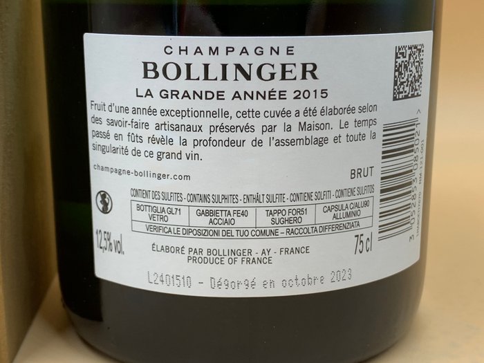 2015 Bollinger, La Grande Année - Champagne Brut - 1 Flaske (0,75L)