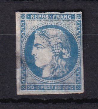 Frankrig 1870 - kyst €2200, bordeaux 20c blå rapport 1 - Yvert n°45A