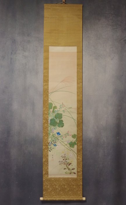 Hanging Scroll (Kakejiku) - Autumn Grass - Signed Shuho 秀帆 - Japan  (Ingen mindstepris)