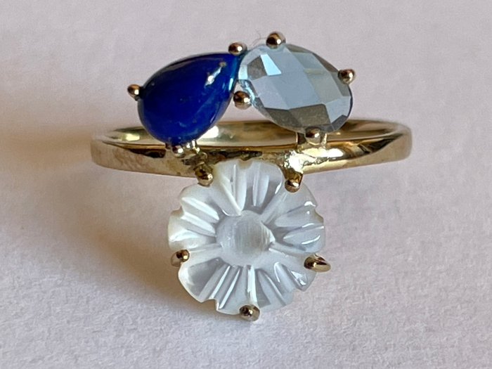 Ingen mindstepris - Ring 9K guld - Perlemor, Blå Topaz, Lapis Lazuli