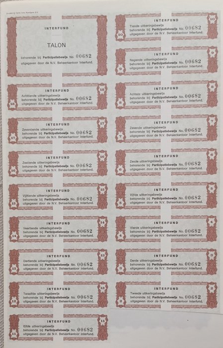 Holland. 50 stuks - 1976 - Interfund - Rotterdam - Participatiebewijs - Afbeelding HAL hoofdkantoor, nu Hotel New-York  (Ingen mindstepris)