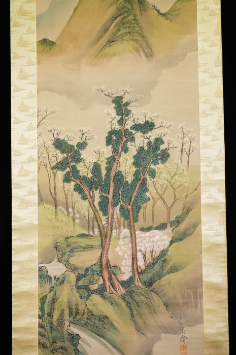 Spring landscape - ca 1900-20s (Meiji / Taisho) - Kansai 寛斎 - Japan  (Ingen mindstepris)