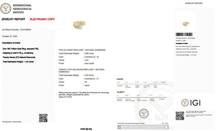 Ring - 18 kraat Gulguld -  1.43ct. tw. Diamant (Natur) - Diamant