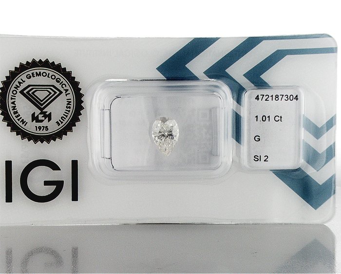 1 pcs Diamant  (Natur)  - 1.01 ct - Pære - G - SI2 - International Gemological Institute (IGI) - g11