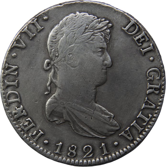 Spanien. Fernando VII (1813-1833). 8 Reales Acuñados en México en 1821. Ensayadores J.J