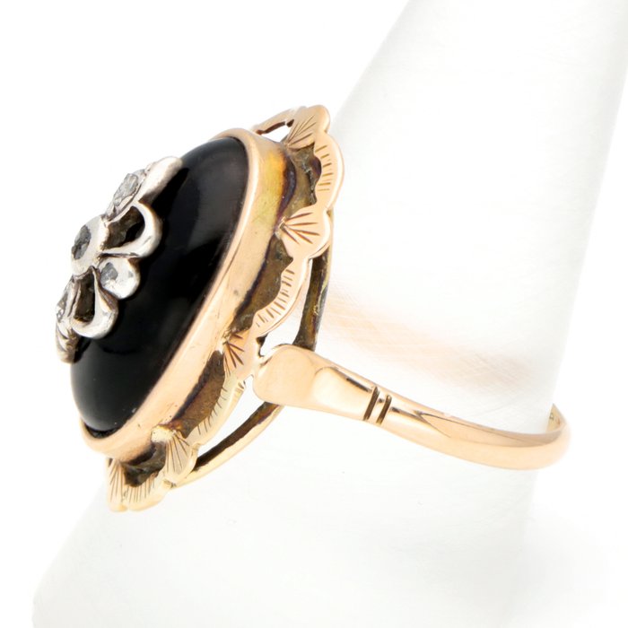 Ingen mindstepris - Ring - 14 karat Gulguld - Diamant - Onyx