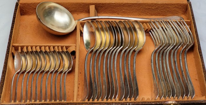 Partie de ménagère métal argenté 'APOLLO' en coffret (34pcs) + 12 Fourchettes à escargots 'APOLLO' - Bestik sæt (52) - Forsølvede