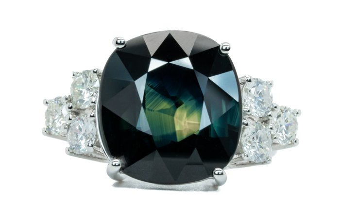 Ingen mindstepris - Ring - 18 kraat Hvidguld Dyb blå/gul 'Parti-Color' (ingen varme) -  1294ct tw Safir - Diamant - 132ct-SI