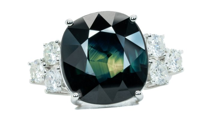 Ingen mindstepris - Ring - 18 kraat Hvidguld Dyb blå/gul 'Parti-Color' (ingen varme) -  1294ct tw Safir - Diamant - 132ct-SI